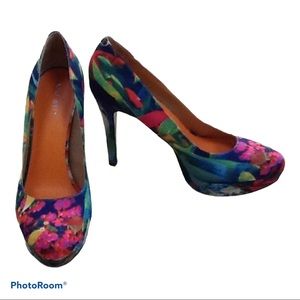 Nine West Floral Heels Sz 8 1/2 Medium